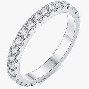 Moissanite Wedding Band, Stackable, Sterling Silver FULL CIRCLE 0.6CT